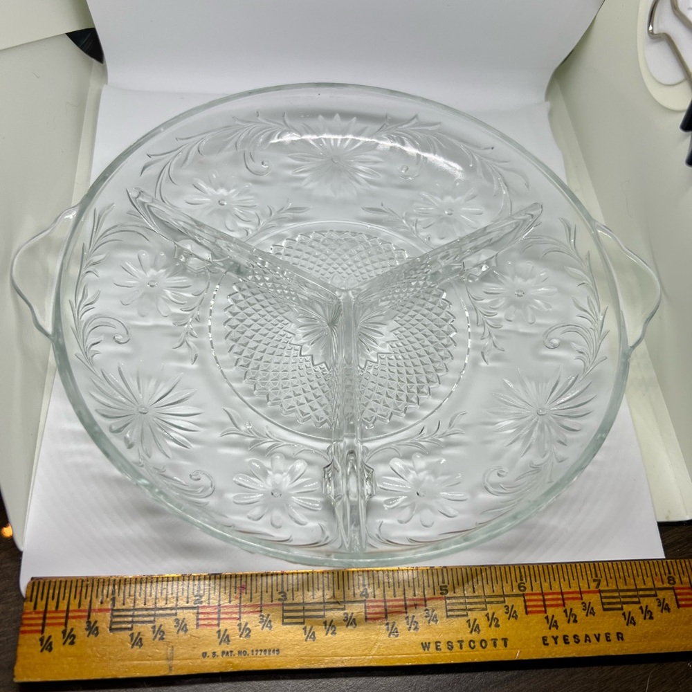 Footed and Divided Glass Dish. EUC